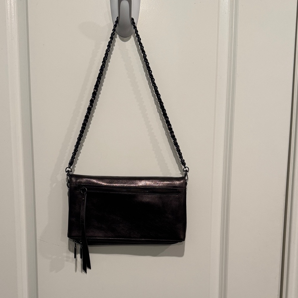 Elegant Metallic Brown Leather Chain Strap Bag